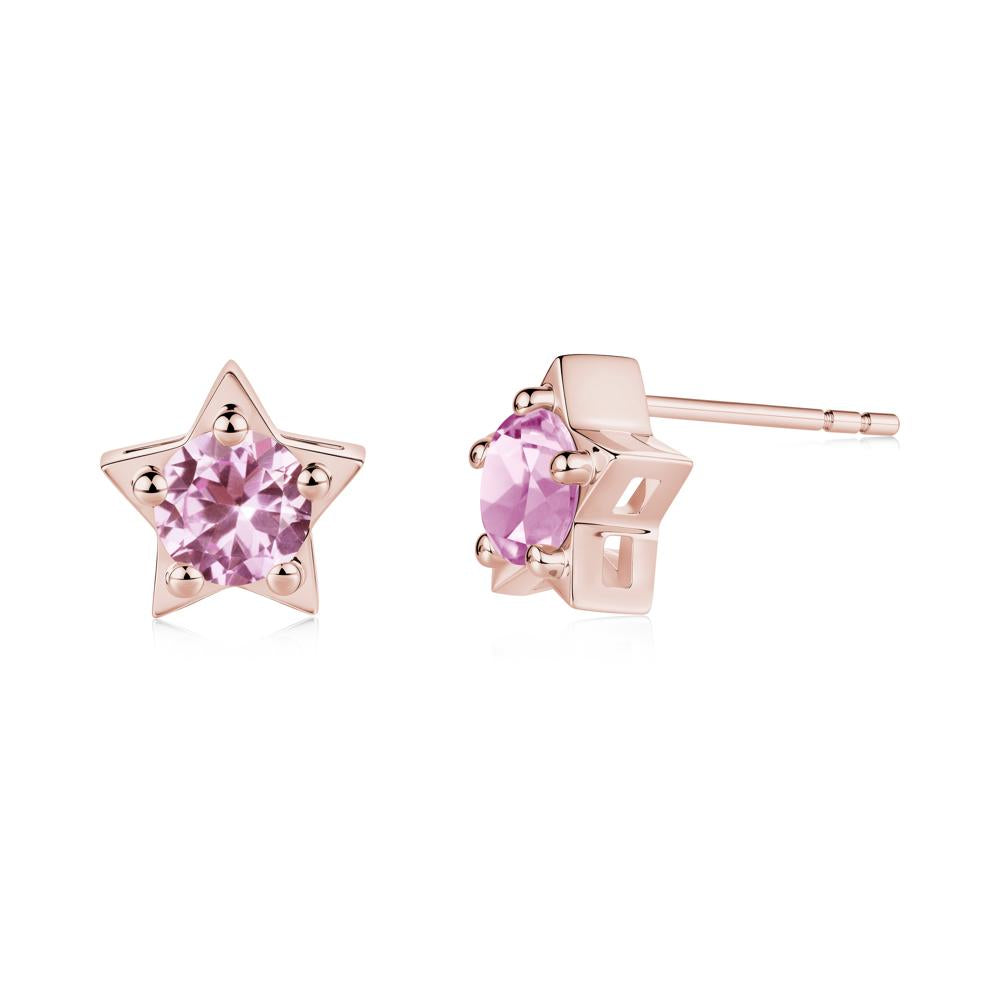 Star Round Pink Sapphire Stud Earrings - LUO Jewelry #metal_18k rose gold