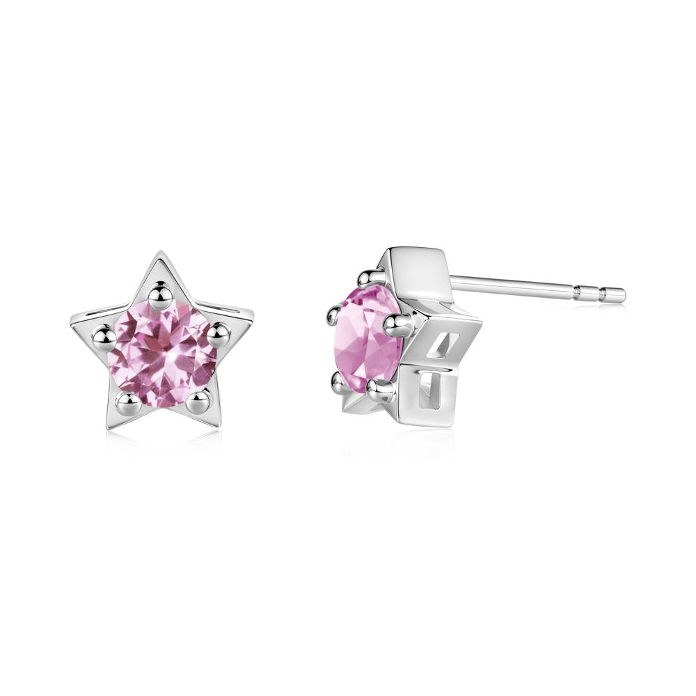 Star Round Pink Sapphire Stud Earrings - LUO Jewelry #metal_sterling silver