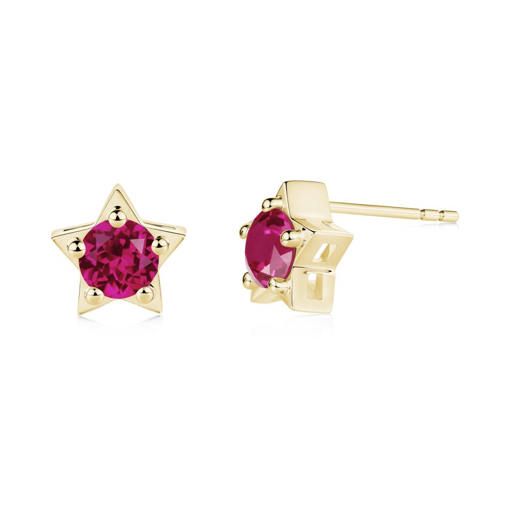 Star Round Ruby Stud Earrings - LUO Jewelry #metal_18k yellow gold