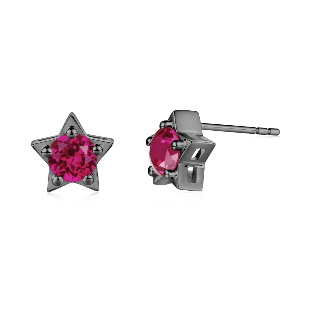 Star Round Ruby Stud Earrings - LUO Jewelry #metal_black finish sterling silver
