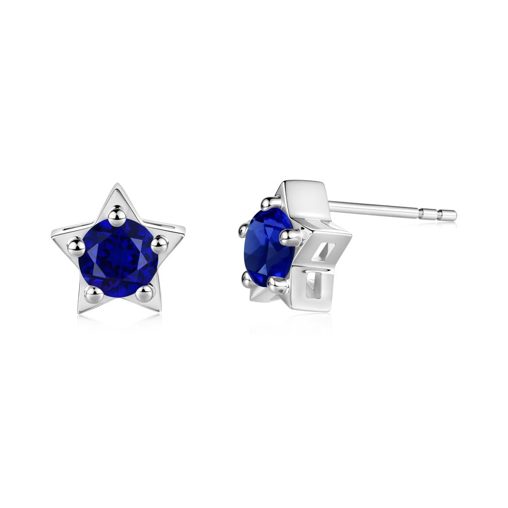 Star Round Sapphire Stud Earrings - LUO Jewelry #metal_14k white gold