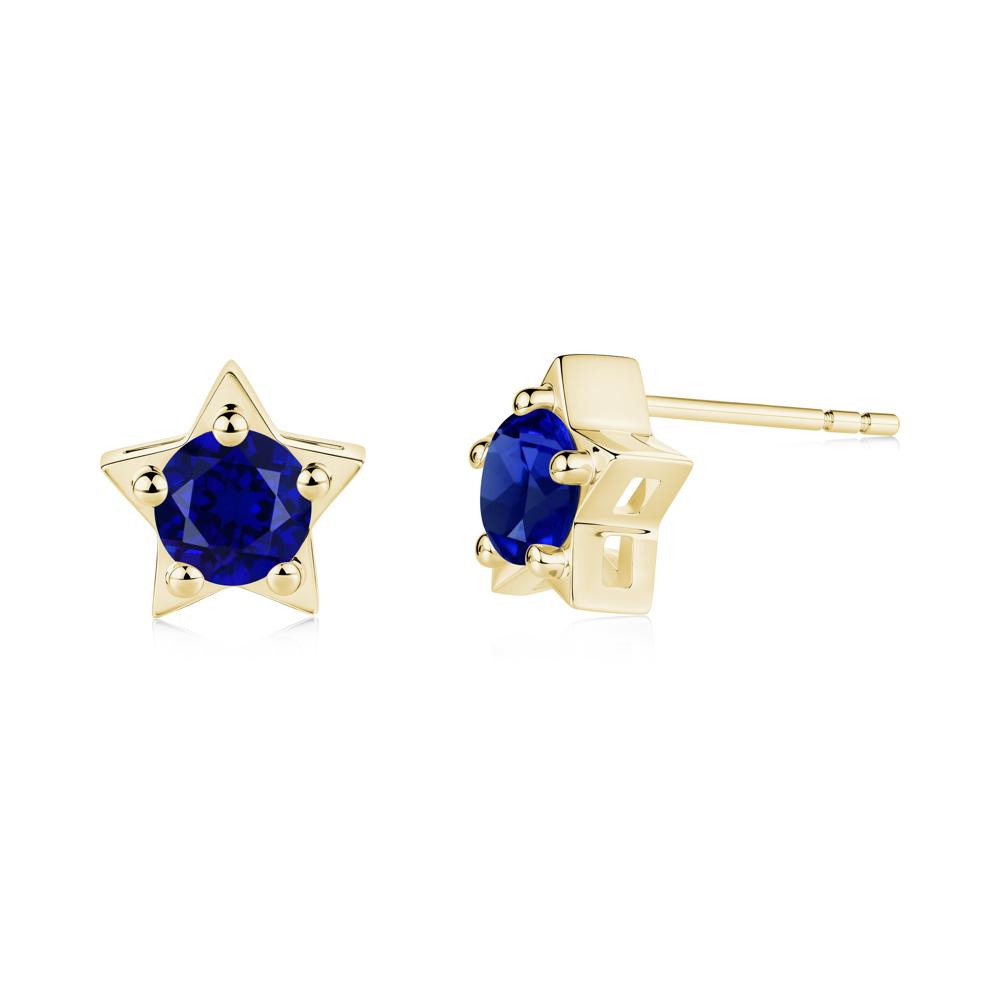 Star Round Sapphire Stud Earrings - LUO Jewelry #metal_18k yellow gold