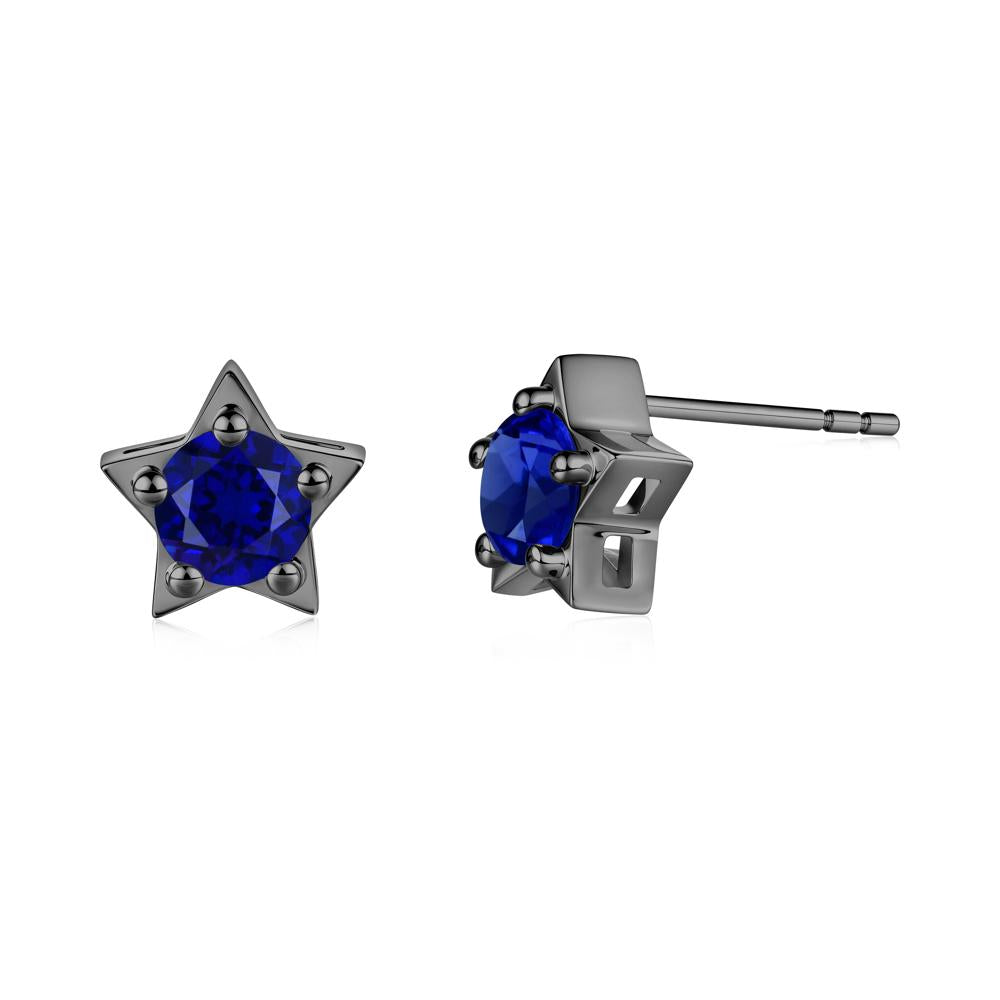 Star Round Sapphire Stud Earrings - LUO Jewelry #metal_black finish sterling silver