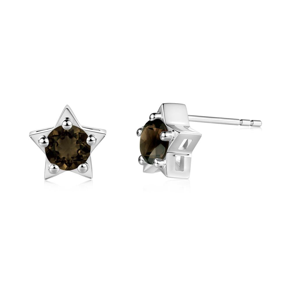 Star Round Smoky Quartz Stud Earrings - LUO Jewelry #metal_18k white gold
