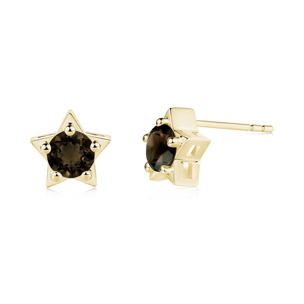 Star Round Smoky Quartz Stud Earrings - LUO Jewelry #metal_18k yellow gold