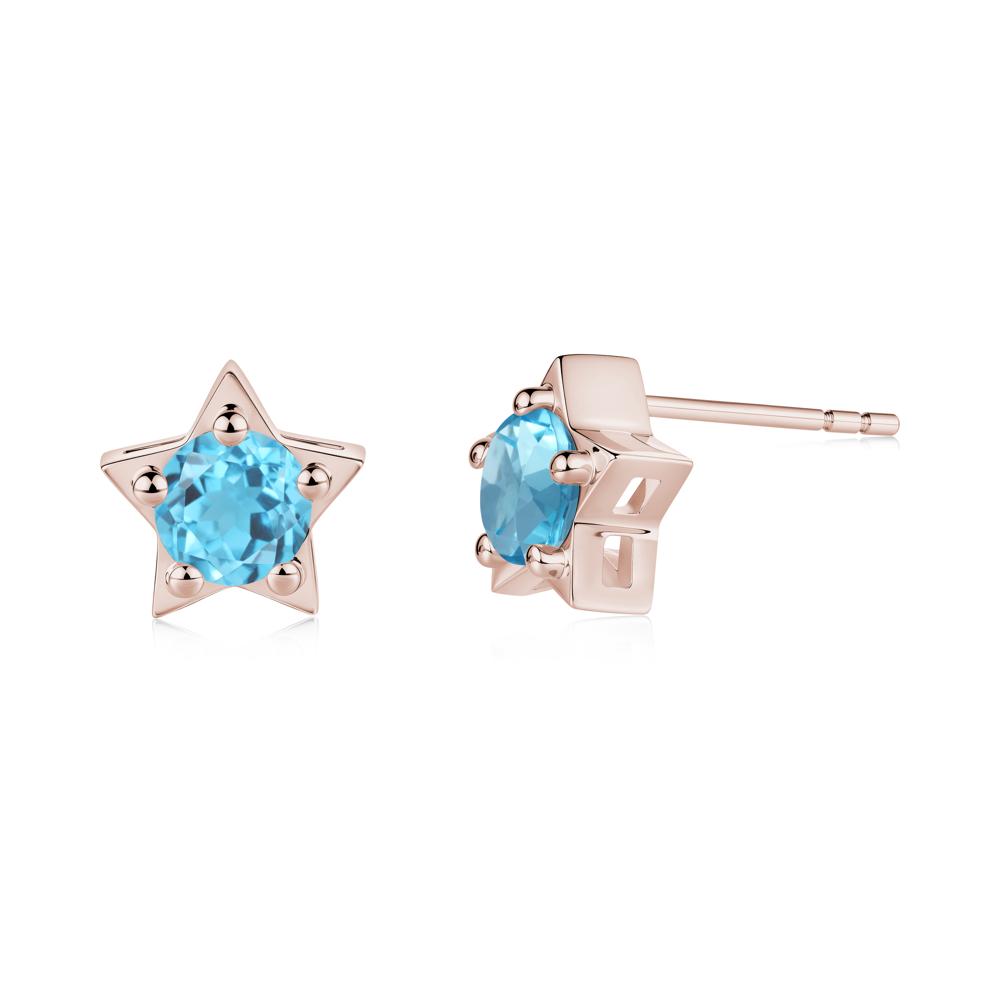 Star Round Swiss Blue Topaz Stud Earrings - LUO Jewelry #metal_14k rose gold