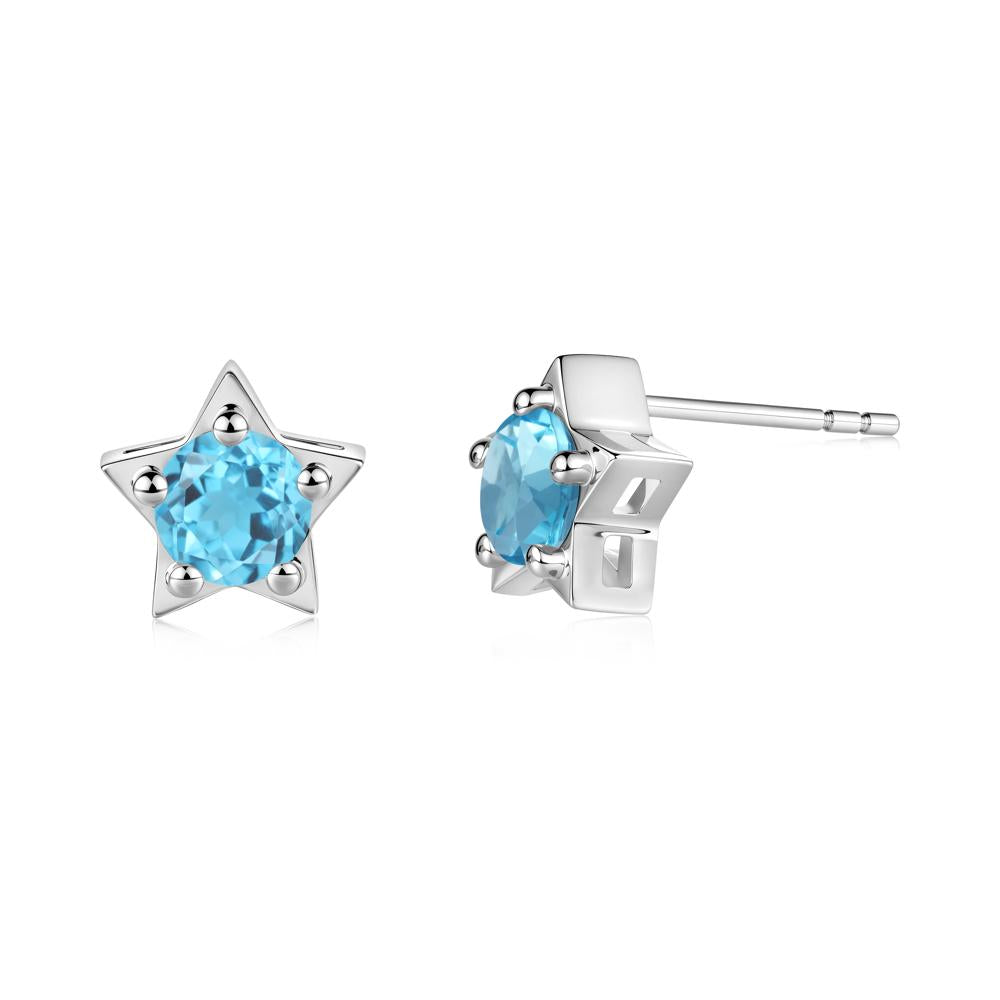 Star Round Swiss Blue Topaz Stud Earrings - LUO Jewelry #metal_14k white gold