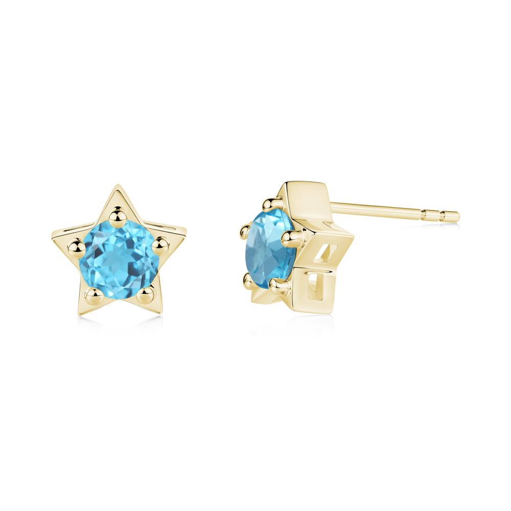 Star Round Swiss Blue Topaz Stud Earrings - LUO Jewelry #metal_18k yellow gold