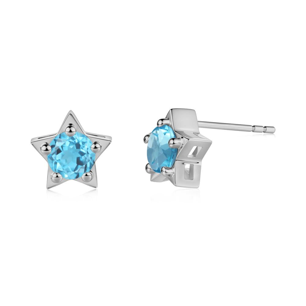 Star Round Swiss Blue Topaz Stud Earrings - LUO Jewelry #metal_platinum