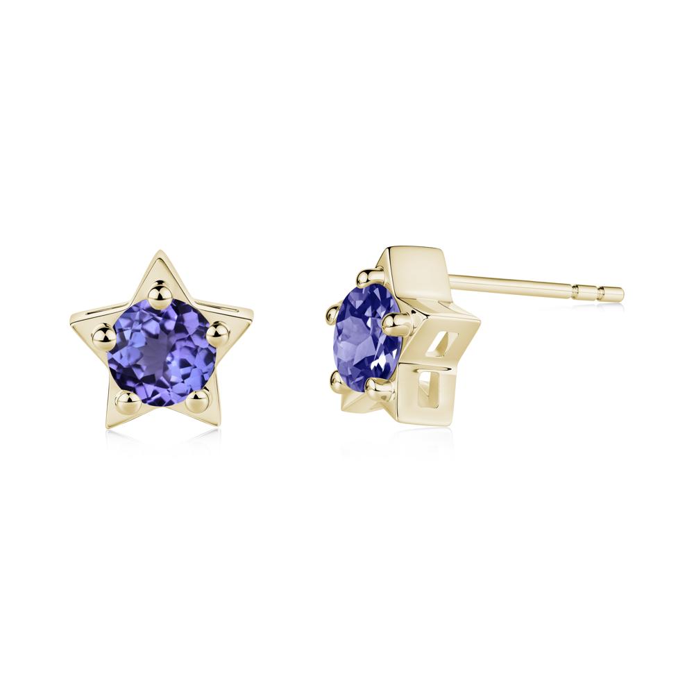 Star Round Tanzanite Stud Earrings - LUO Jewelry #metal_14k yellow gold