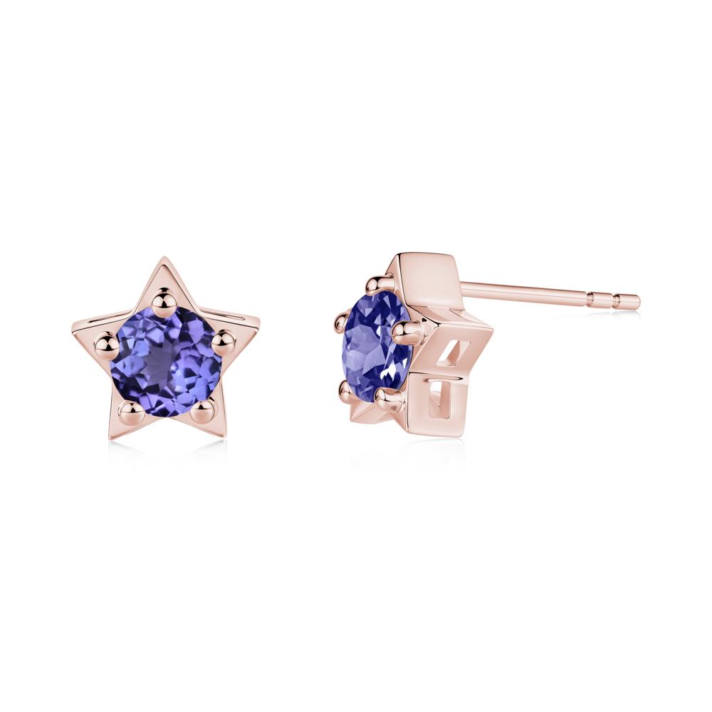 Star Round Tanzanite Stud Earrings - LUO Jewelry #metal_18k rose gold