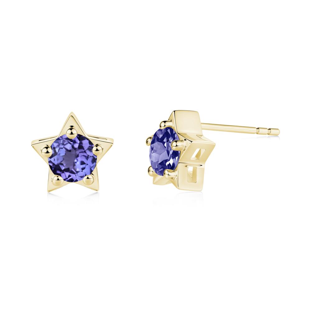 Star Round Tanzanite Stud Earrings - LUO Jewelry #metal_18k yellow gold