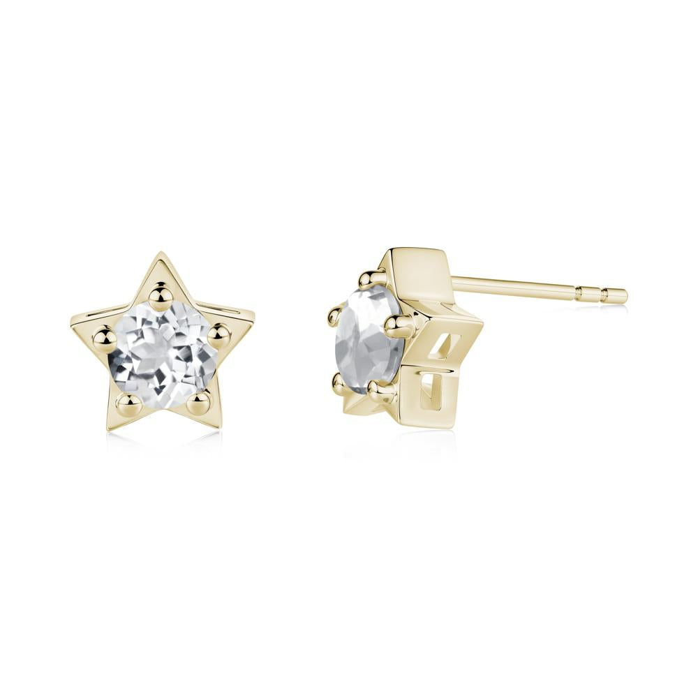 Star Round White Topaz Stud Earrings - LUO Jewelry #metal_14k yellow gold