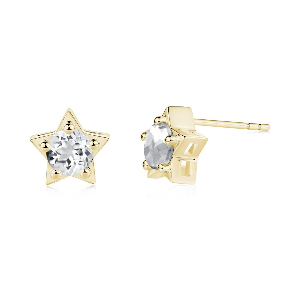 Star Round White Topaz Stud Earrings - LUO Jewelry #metal_18k yellow gold