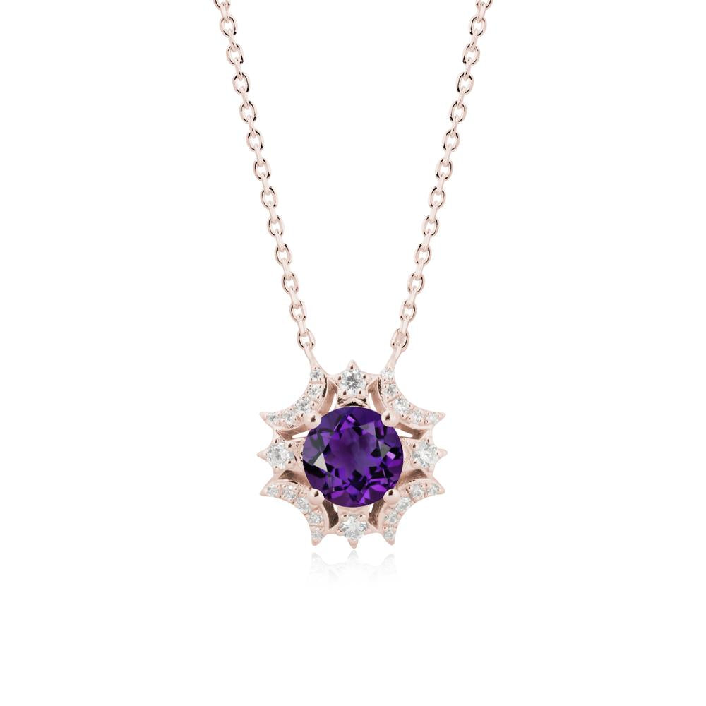 Round Amethyst Celestial Star Pendant Necklace - LUO Jewelry #metal_14k rose gold