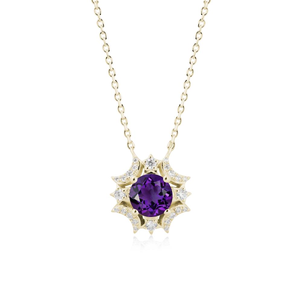 Round Amethyst Celestial Star Pendant Necklace - LUO Jewelry #metal_14k yellow gold