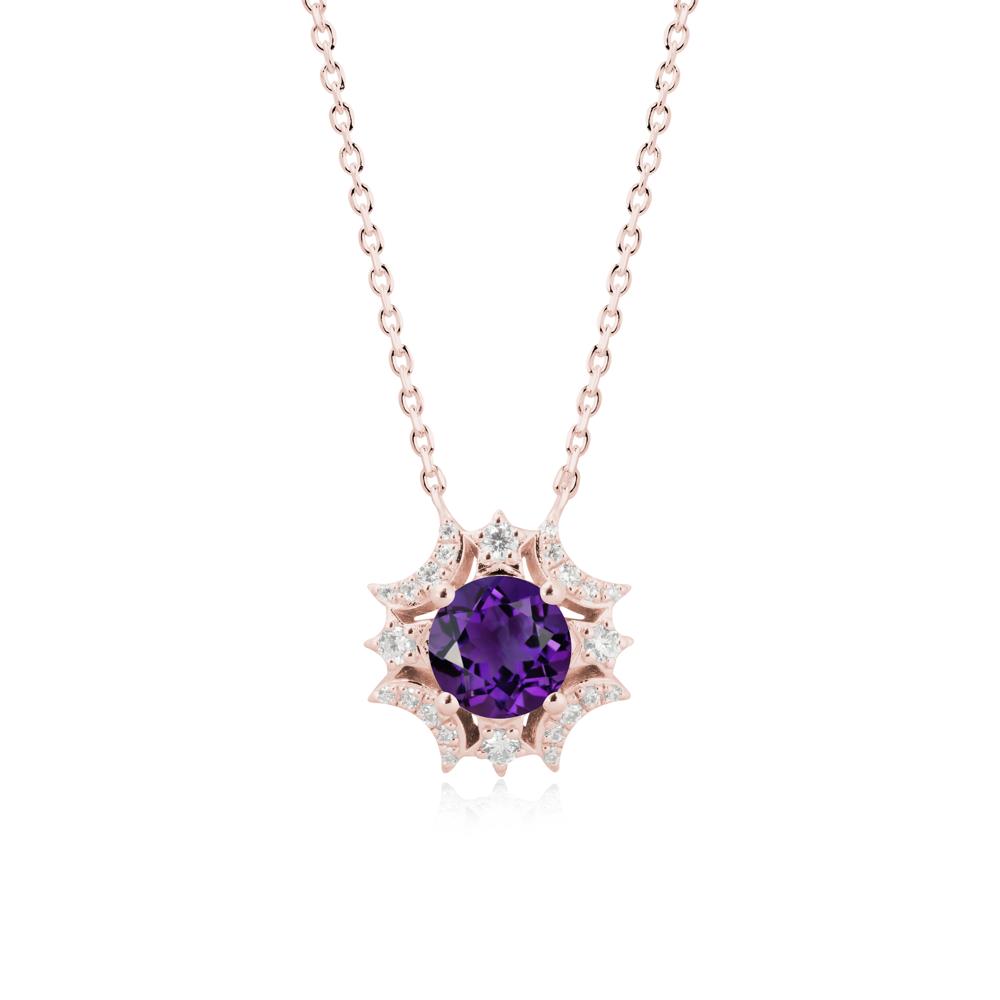 Round Amethyst Celestial Star Pendant Necklace - LUO Jewelry #metal_18k rose gold