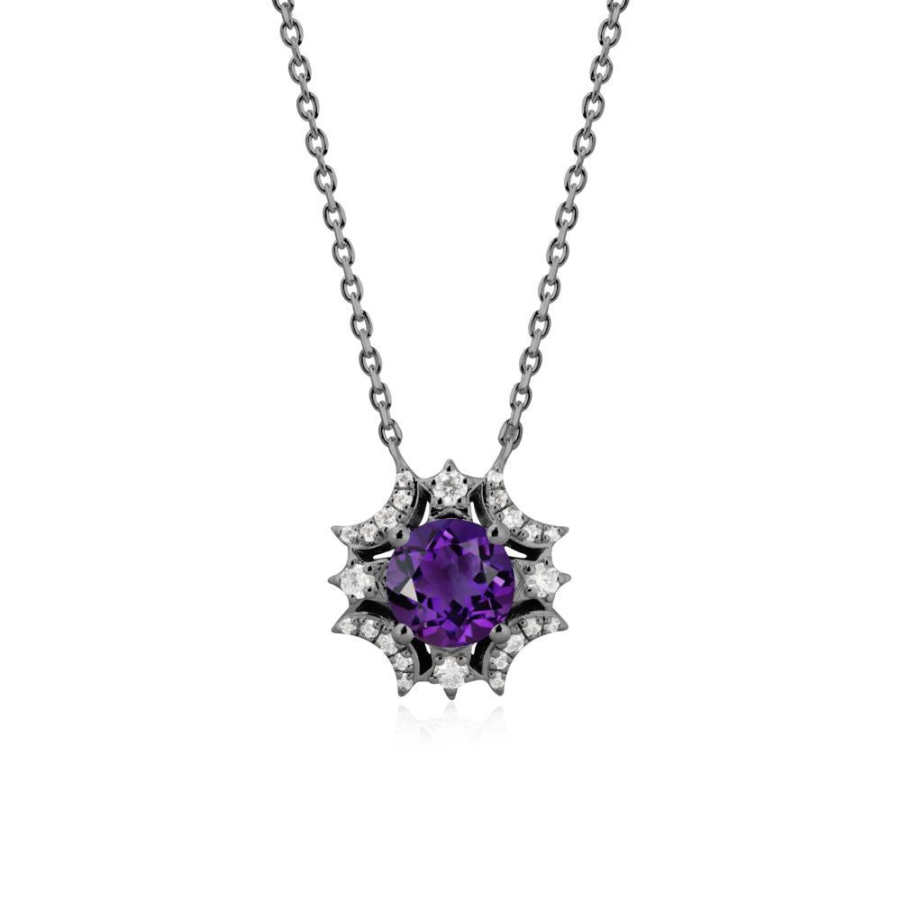 Round Amethyst Celestial Star Pendant Necklace - LUO Jewelry #metal_black finish sterling silver