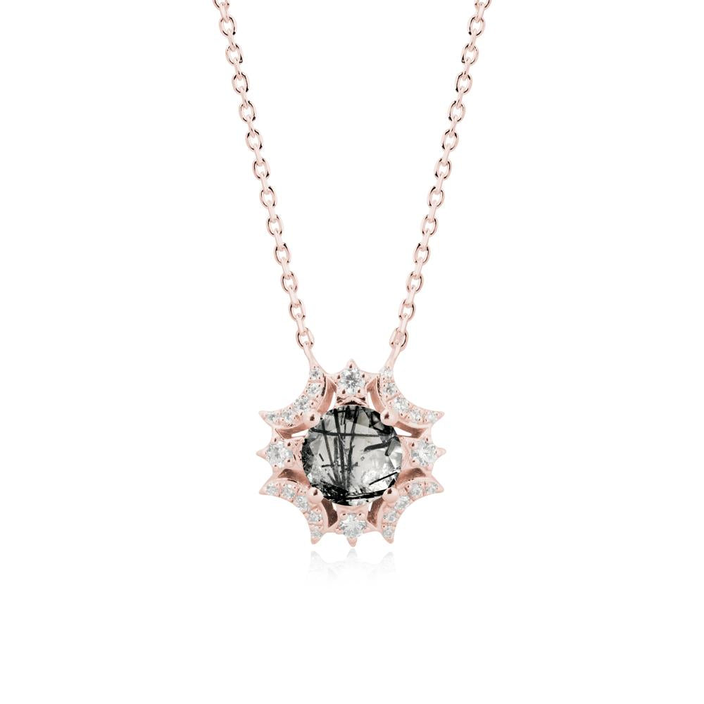 Round Black Rutilated Quartz Celestial Star Pendant Necklace - LUO Jewelry #metal_18k rose gold