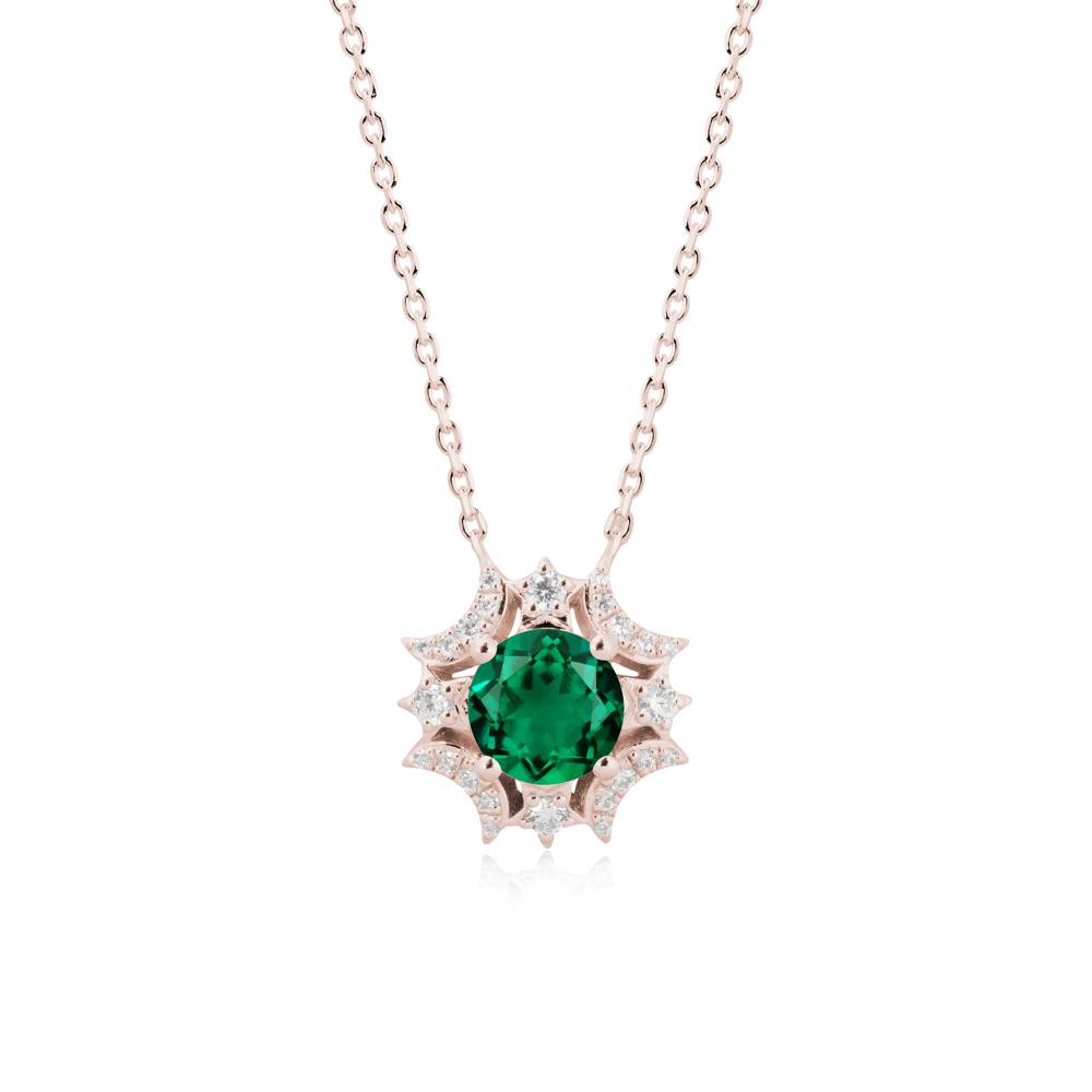 Round Emerald Celestial Star Pendant Necklace - LUO Jewelry #metal_14k rose gold
