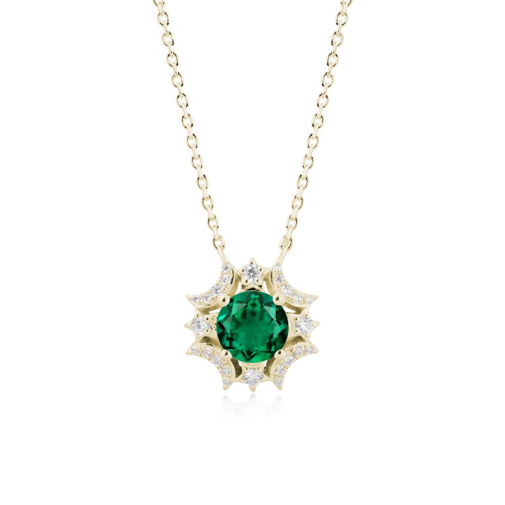 Round Emerald Celestial Star Pendant Necklace - LUO Jewelry #metal_14k yellow gold