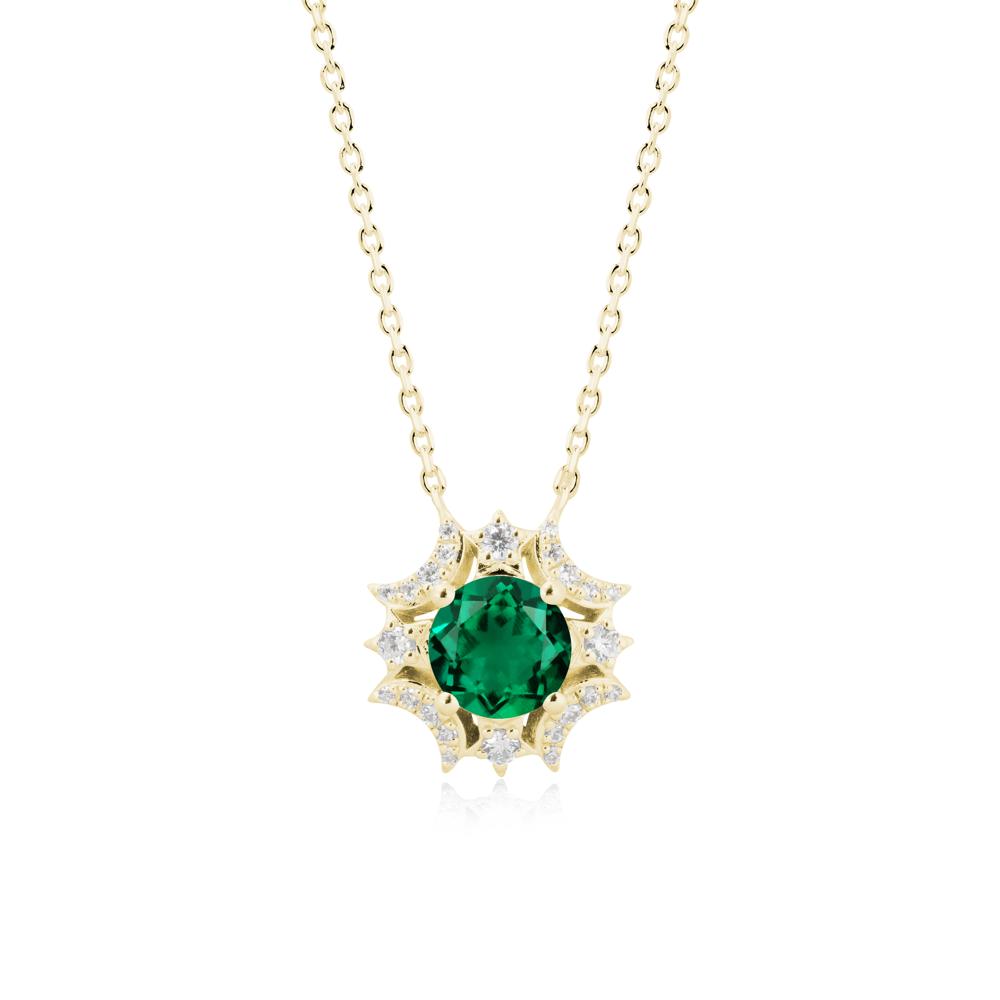 Round Emerald Celestial Star Pendant Necklace - LUO Jewelry #metal_18k yellow gold