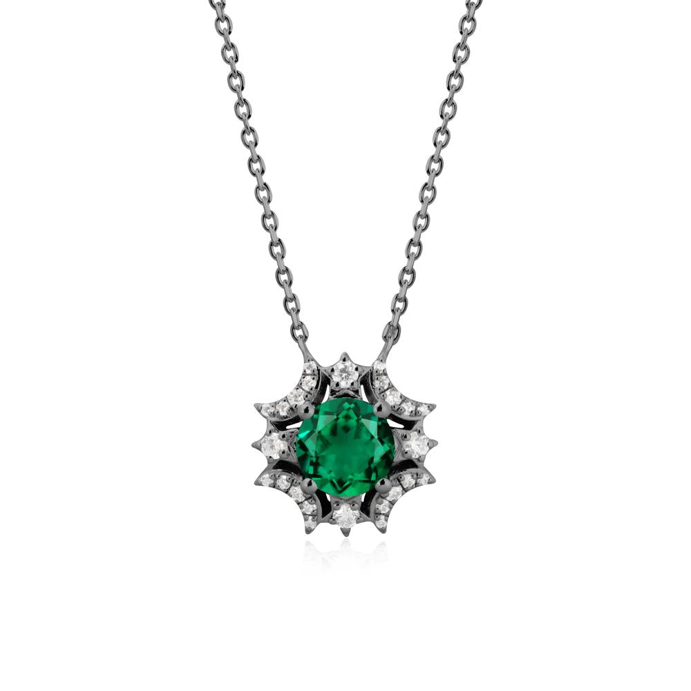 Round Emerald Celestial Star Pendant Necklace - LUO Jewelry #metal_black finish sterling silver