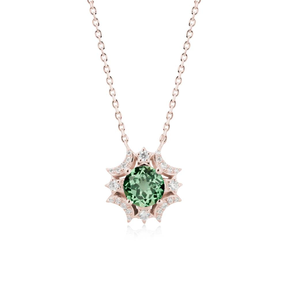 Round Green Sapphire Celestial Star Pendant Necklace - LUO Jewelry #metal_14k rose gold