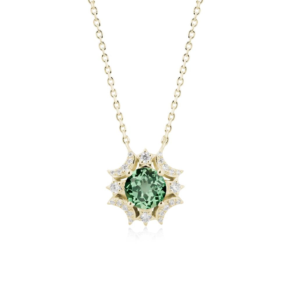 Round Green Sapphire Celestial Star Pendant Necklace - LUO Jewelry #metal_14k yellow gold