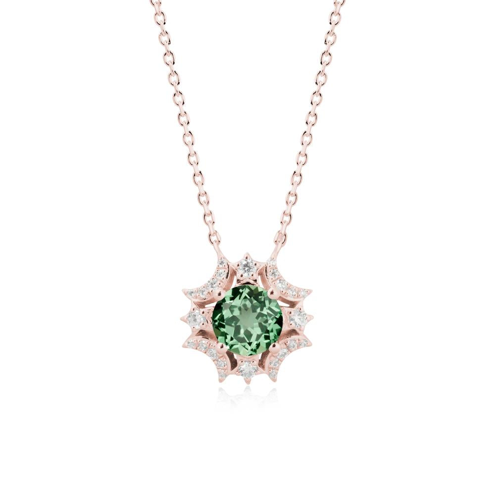 Round Green Sapphire Celestial Star Pendant Necklace - LUO Jewelry #metal_18k rose gold