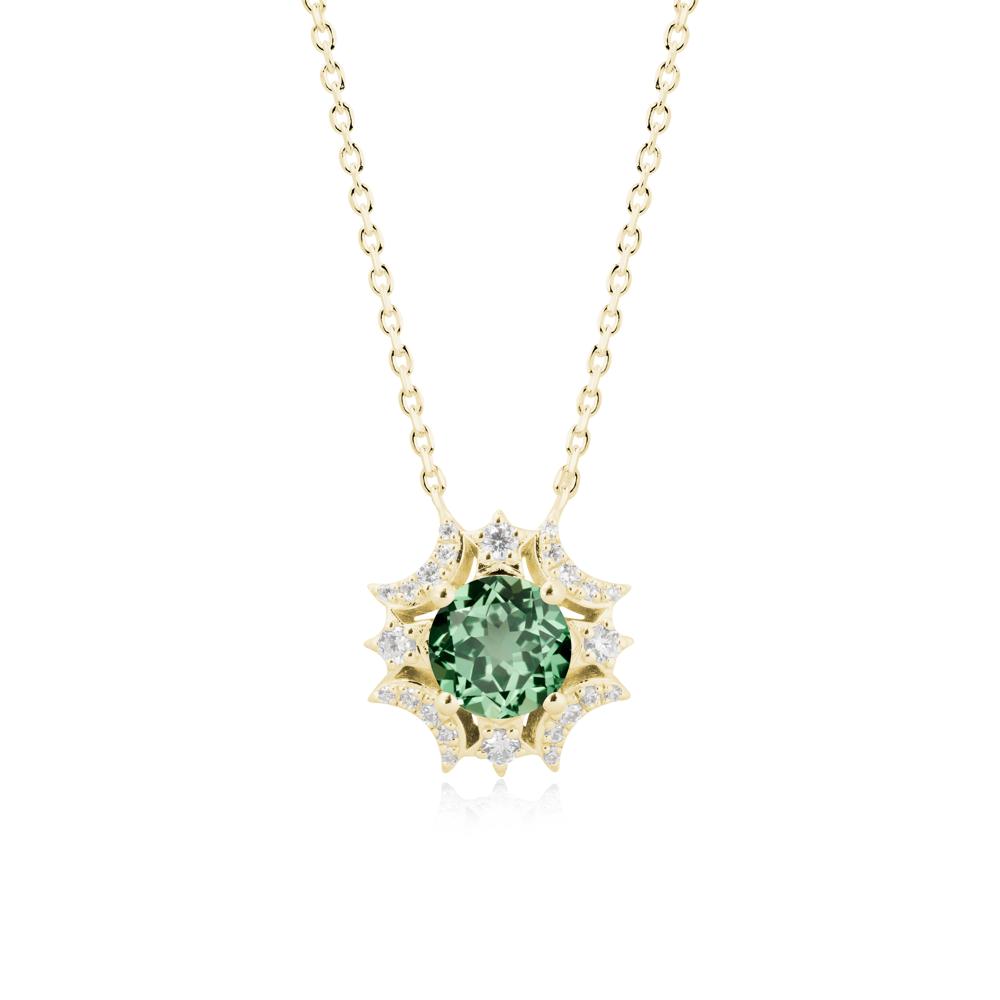 Round Green Sapphire Celestial Star Pendant Necklace - LUO Jewelry #metal_18k yellow gold