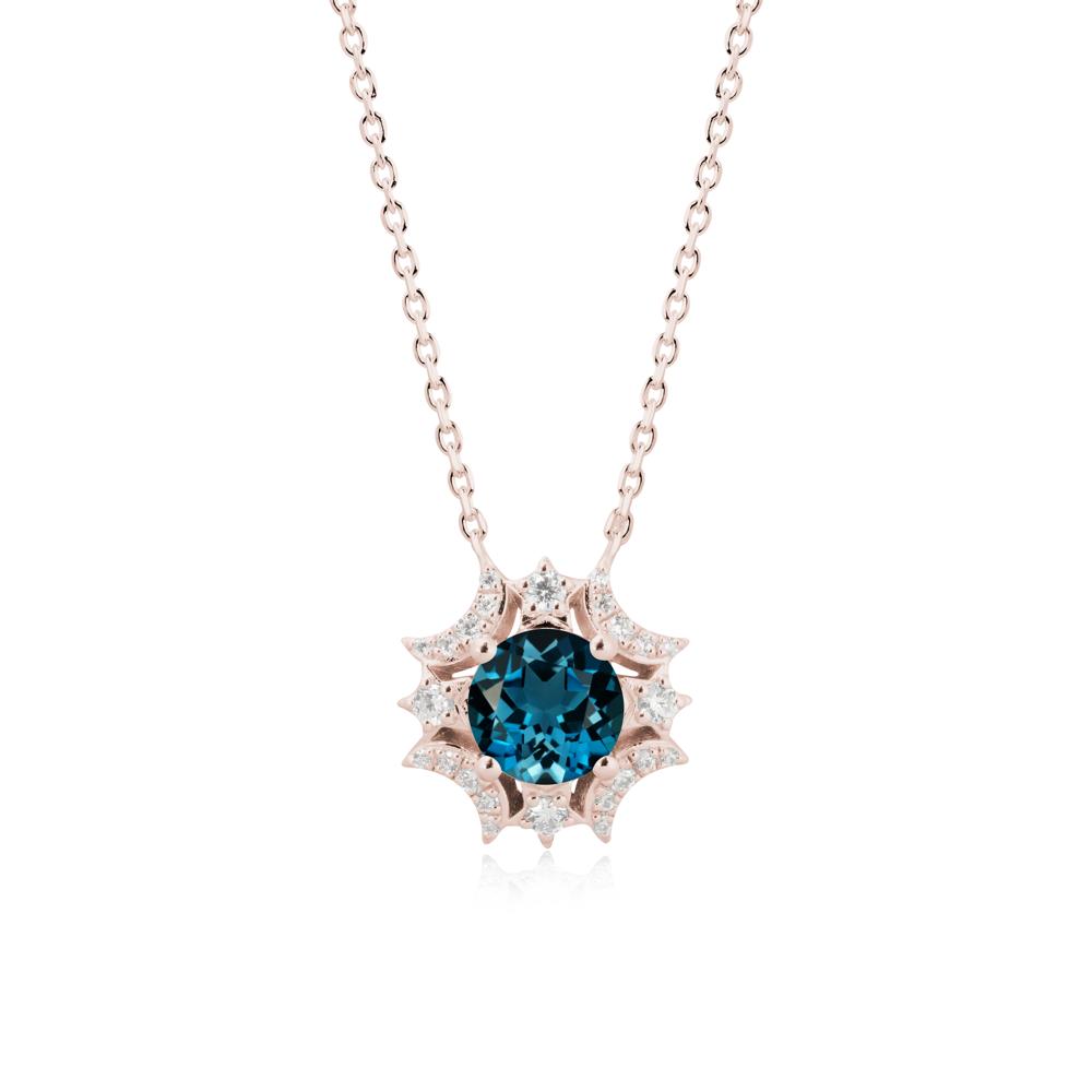 Round London Blue Topaz Celestial Star Pendant Necklace - LUO Jewelry #metal_14k rose gold