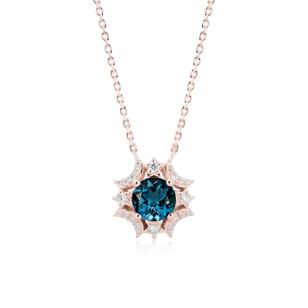 Round London Blue Topaz Celestial Star Pendant Necklace - LUO Jewelry #metal_18k rose gold