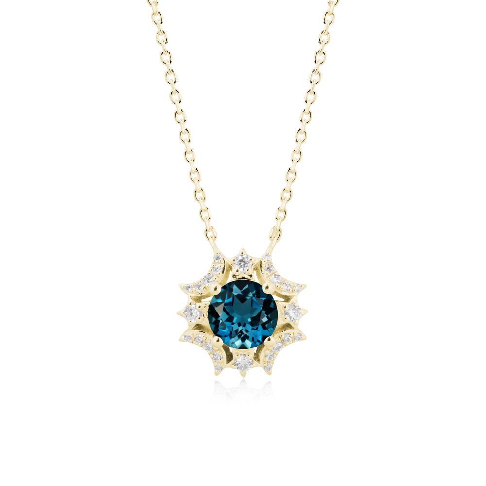 Round London Blue Topaz Celestial Star Pendant Necklace - LUO Jewelry #metal_18k yellow gold