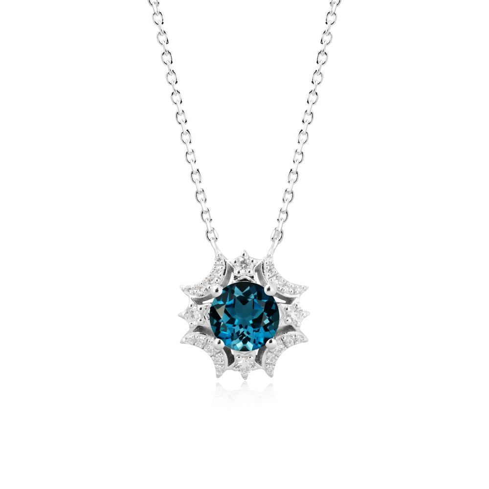 Round London Blue Topaz Celestial Star Pendant Necklace - LUO Jewelry #metal_sterling silver