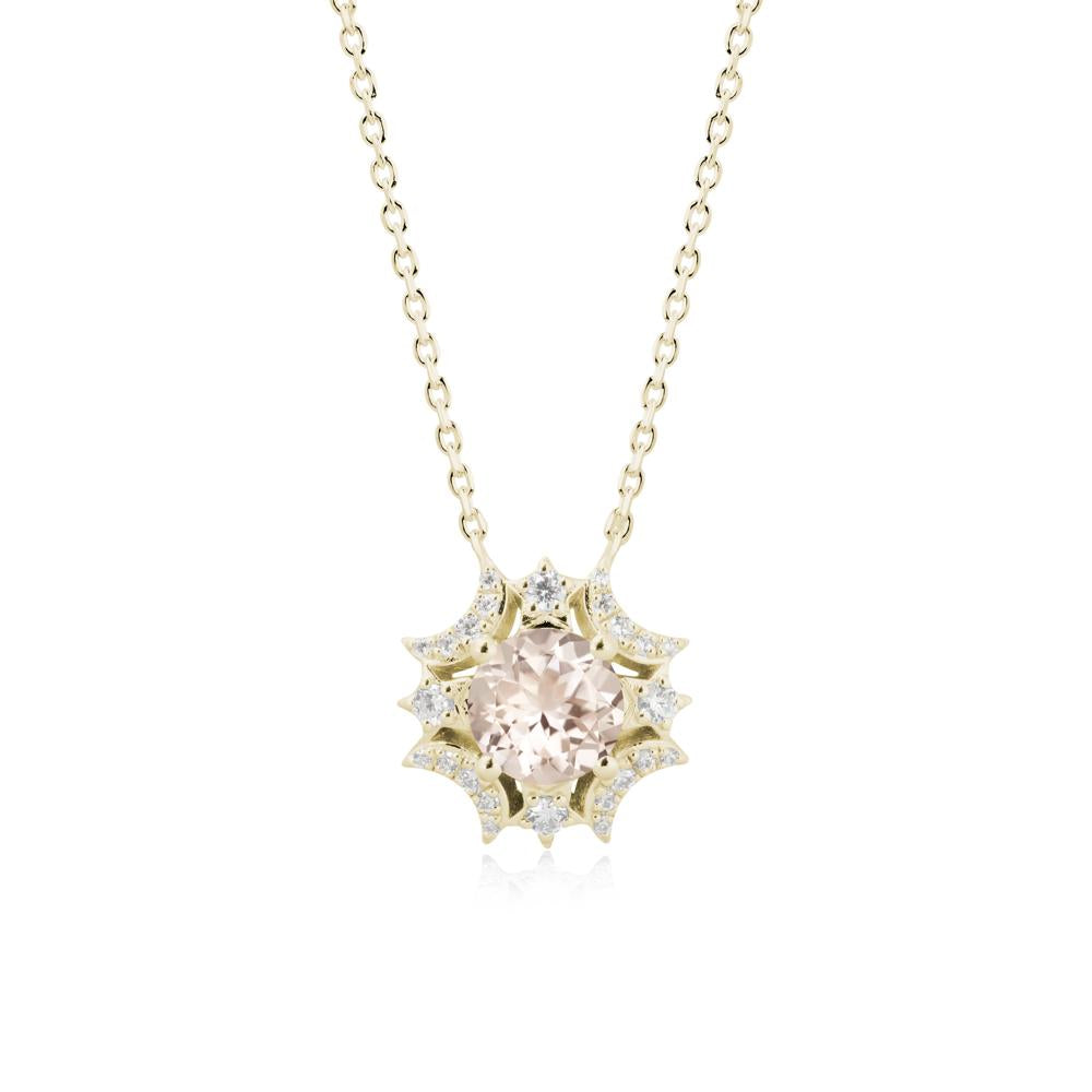 Round Morganite Celestial Star Pendant Necklace - LUO Jewelry #metal_14k yellow gold