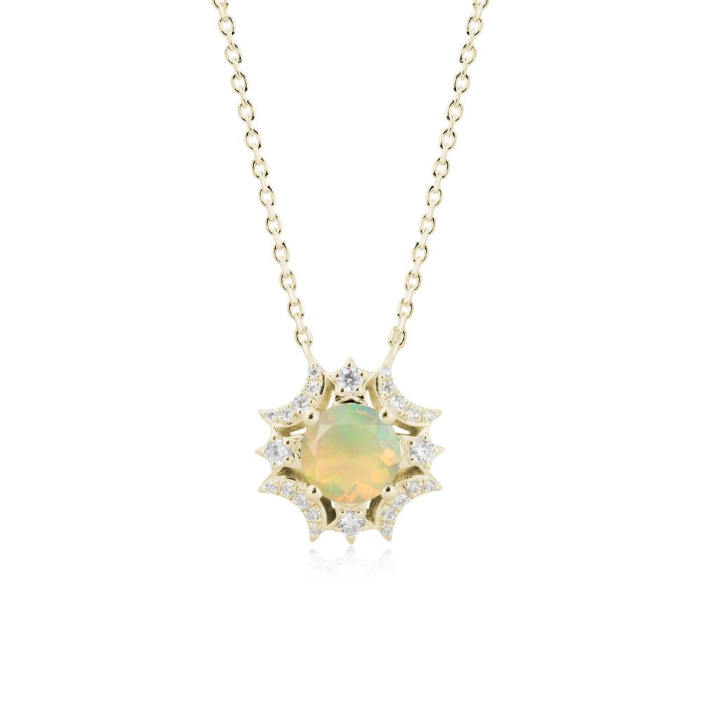 Round Opal Celestial Star Pendant Necklace - LUO Jewelry #metal_14k yellow gold
