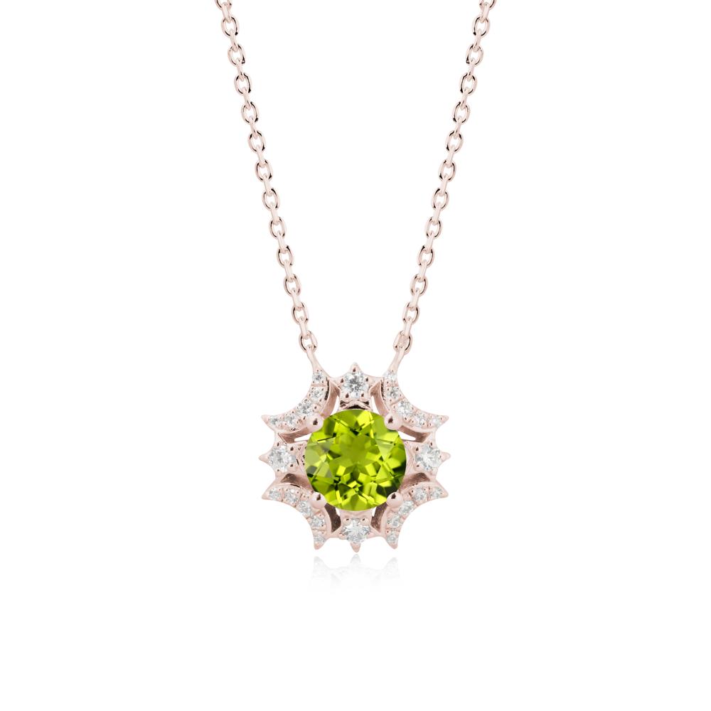 Round Peridot Celestial Star Pendant Necklace - LUO Jewelry #metal_14k rose gold