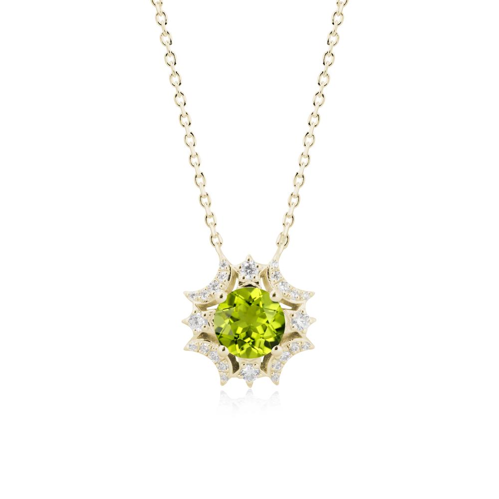 Round Peridot Celestial Star Pendant Necklace - LUO Jewelry #metal_14k yellow gold