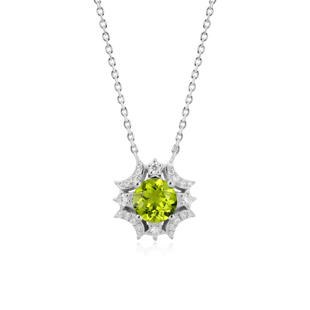 Round Peridot Celestial Star Pendant Necklace - LUO Jewelry #metal_platinum