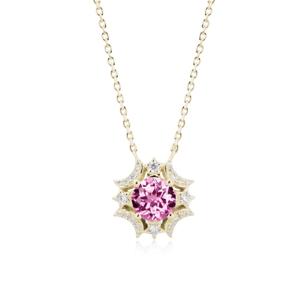 Round Pink Sapphire Celestial Star Pendant Necklace - LUO Jewelry #metal_14k yellow gold