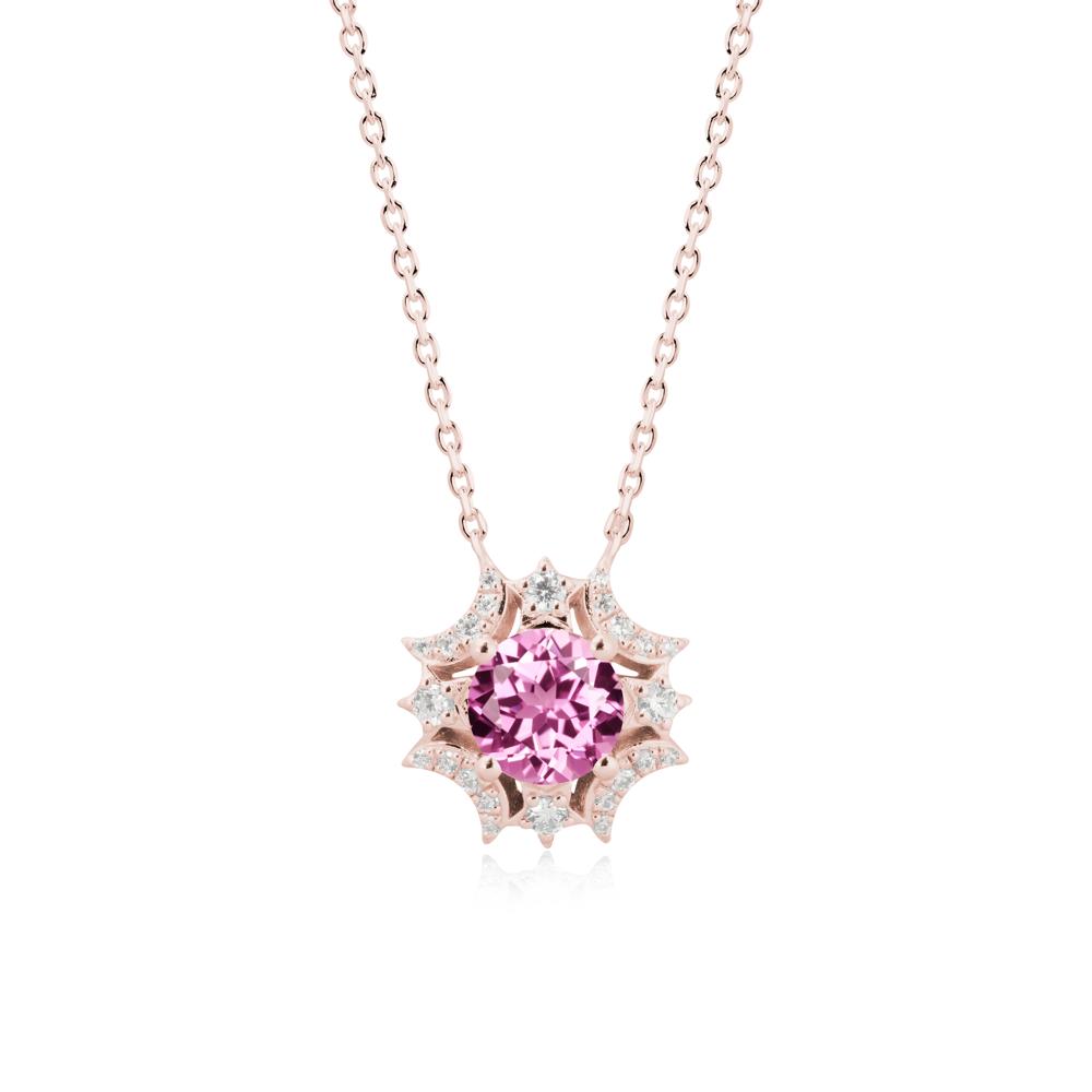 Round Pink Sapphire Celestial Star Pendant Necklace - LUO Jewelry #metal_18k rose gold