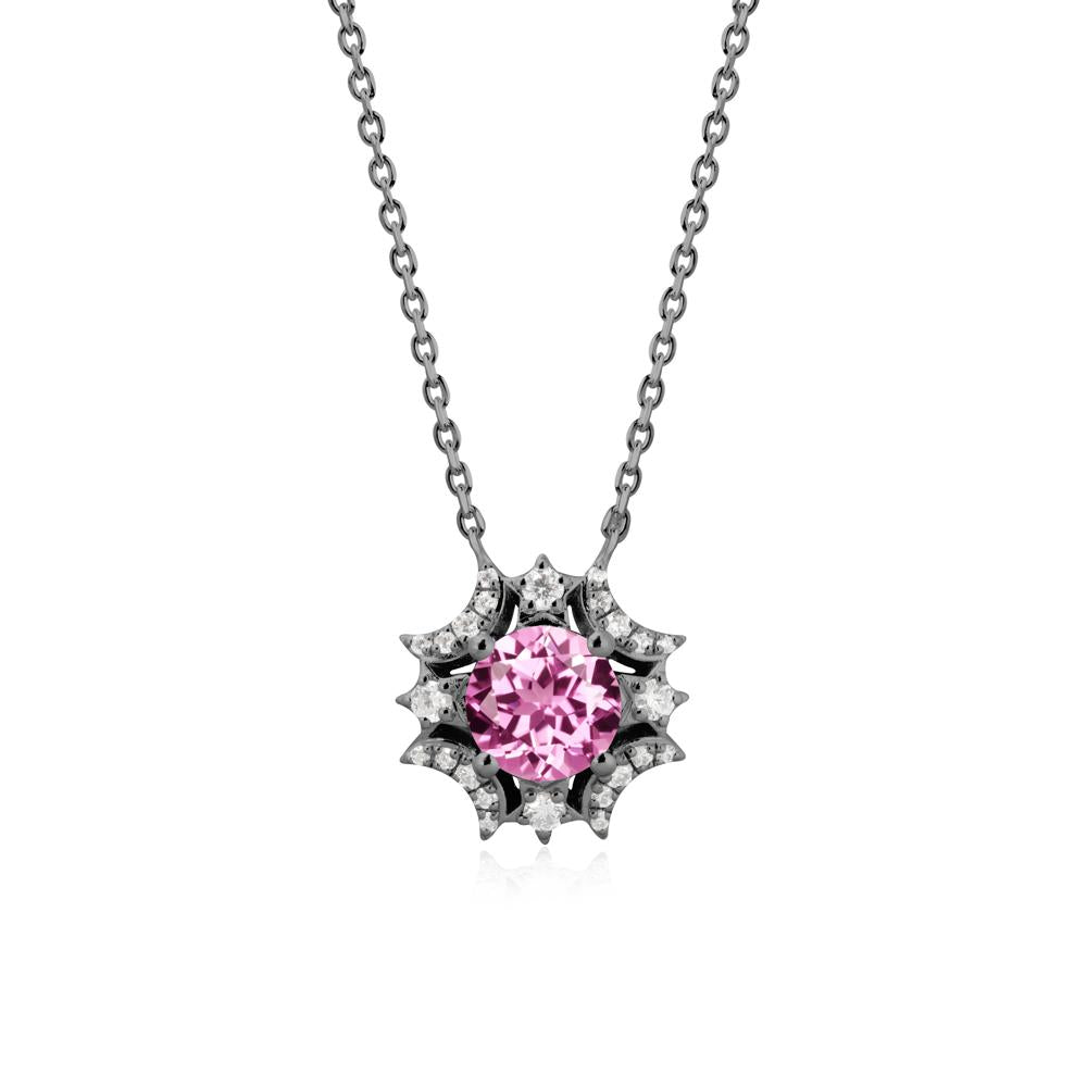 Round Pink Sapphire Celestial Star Pendant Necklace - LUO Jewelry #metal_black finish sterling silver