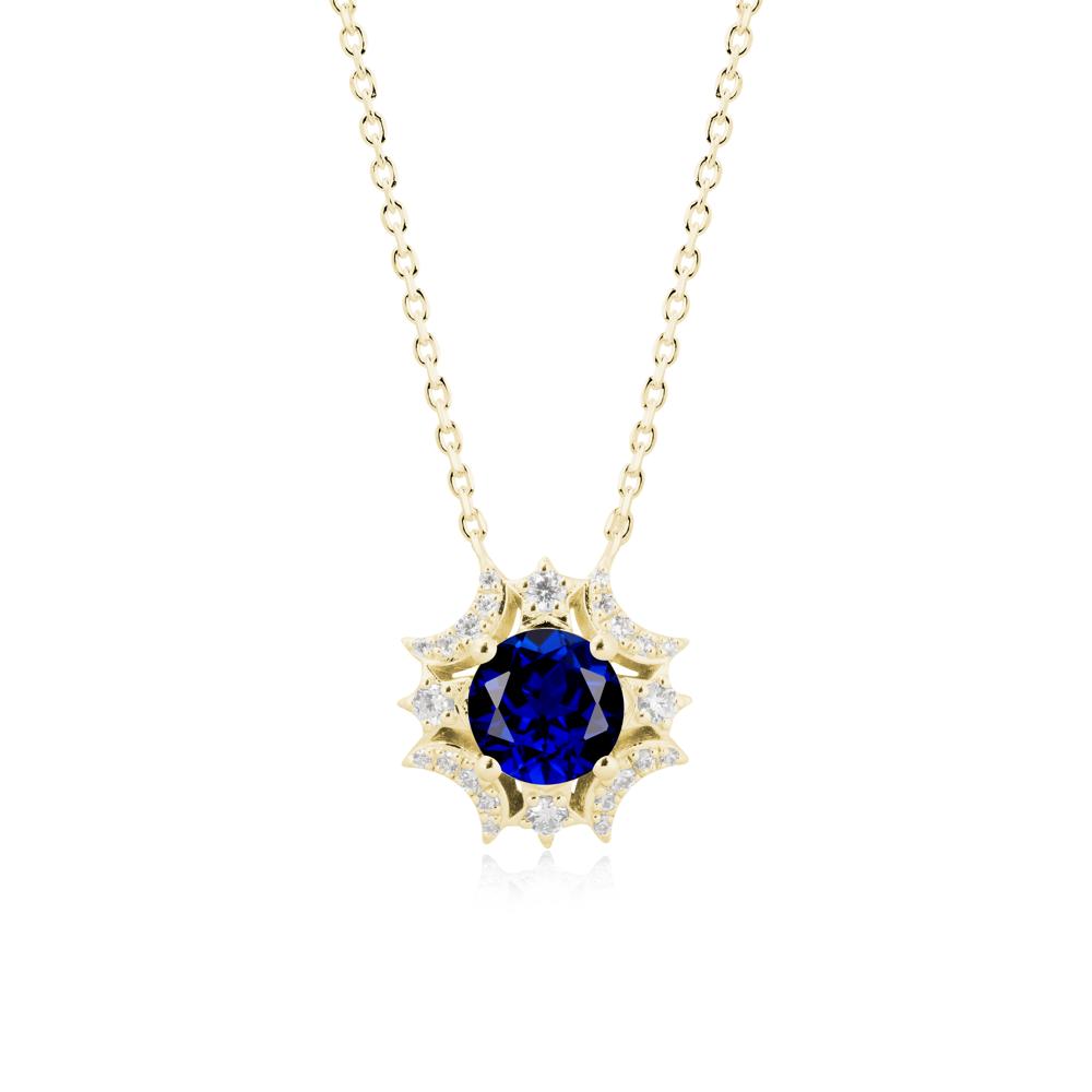 Round Sapphire Celestial Star Pendant Necklace - LUO Jewelry #metal_18k yellow gold