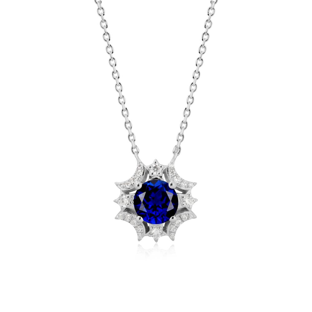 Round Sapphire Celestial Star Pendant Necklace - LUO Jewelry #metal_platinum