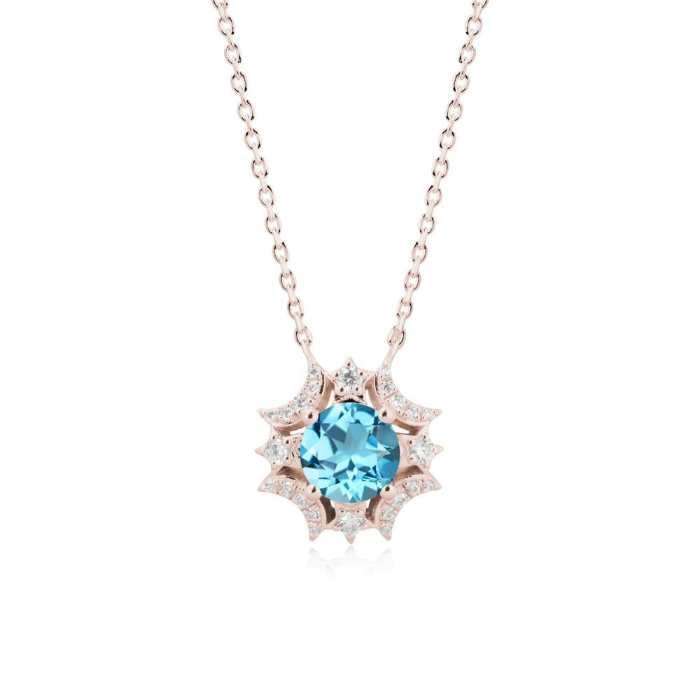 Round Swiss Blue Topaz Celestial Star Pendant Necklace - LUO Jewelry #metal_14k rose gold