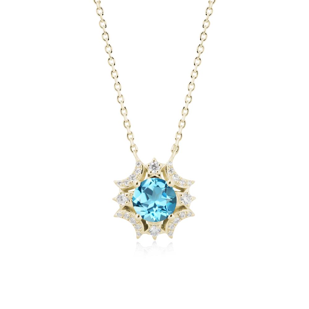 Round Swiss Blue Topaz Celestial Star Pendant Necklace - LUO Jewelry #metal_14k yellow gold