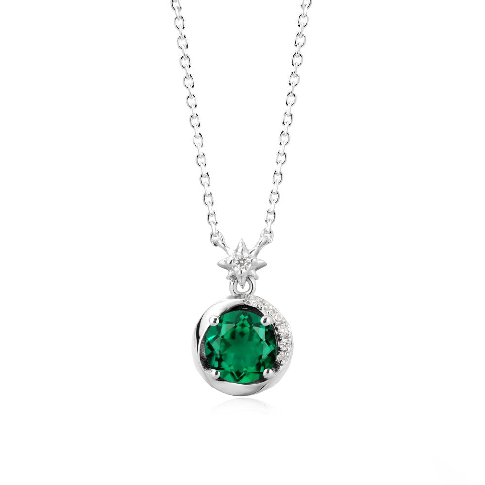 Galaxy Inspired Star Emerald Pendant Necklace - LUO Jewelry #metal_14k white gold