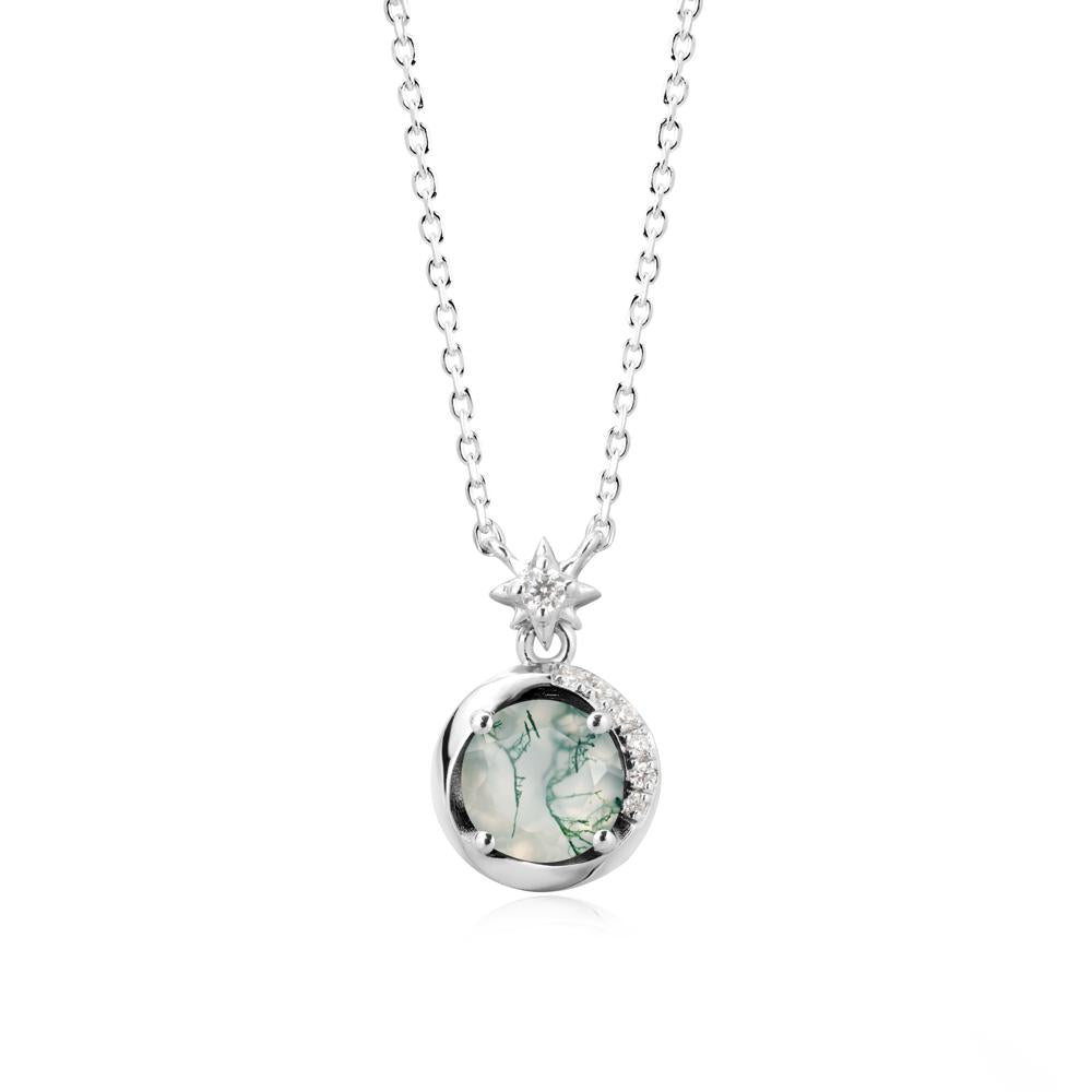 Galaxy Inspired Swirling Moss Agate Necklace - LUO Jewelry #metal_18k white gold