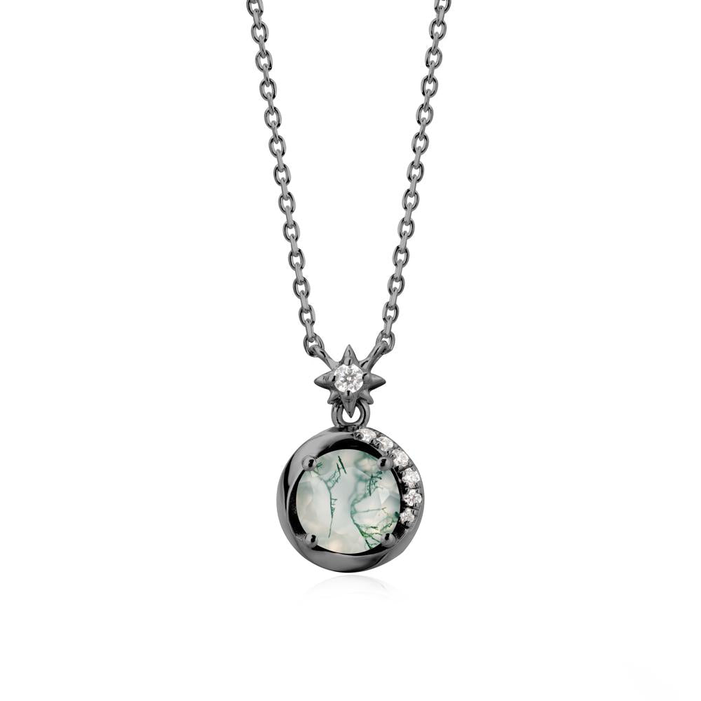 Galaxy Inspired Swirling Moss Agate Necklace - LUO Jewelry #metal_black finish sterling silver